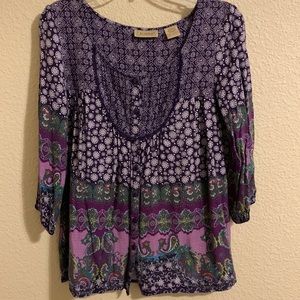 Art and Soul Purple Round Neck 3/4 Sleeved Tunic, size Small